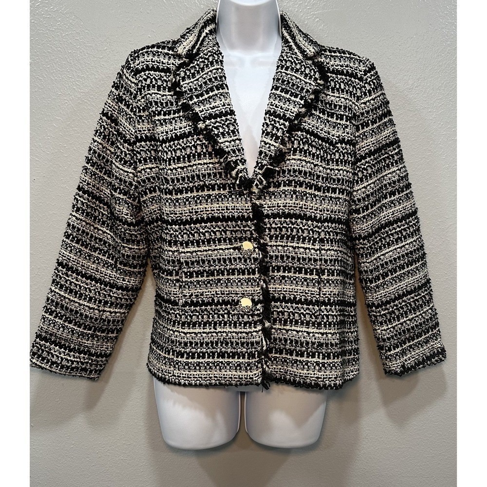 Drapers & Damons Blazer Womens PSmall Plaid B/W Metallic Tweed PocketsLining Y2K